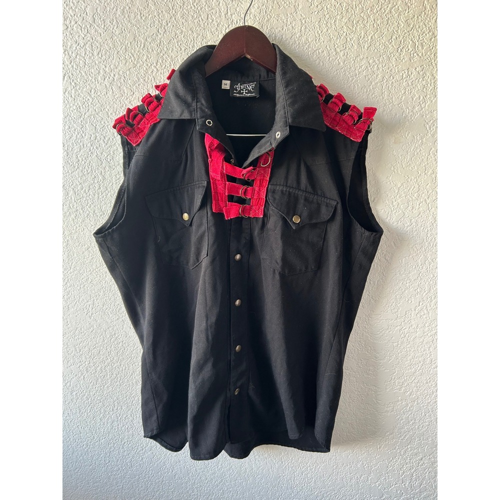 SHRINE Hollywood California Sleeveless Black Red Studded Vest Top M Goth‎ Grudge